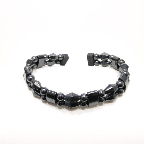 Gemstone Hematite Beaded Bracelet, Magnetic Clasp, 8 1/2 Inches - Picture 6 of 8